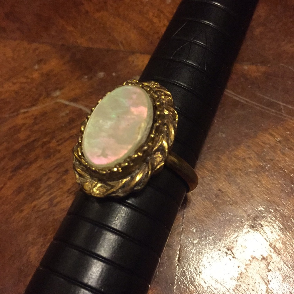 Real vintage jewelry - smooth iridescent shell texture - gold and silver rings
